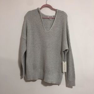 NWT Rachel Zoe Light Grey Knit Cotton Hoodie Sweater size Large. Athletic prep